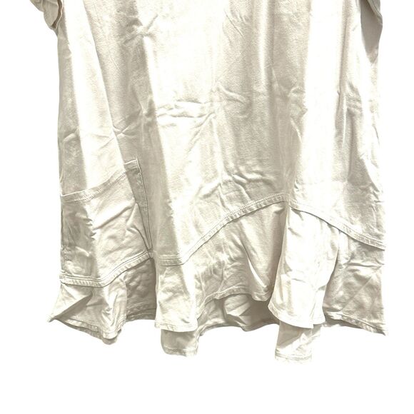 LOGO Lori Goldstein Women Top Cream Short Slv Knit Asymmetric Hem Flounce Large - Picture 5 of 8